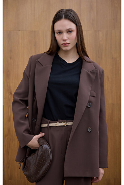 Birgül Bektaş Καφέ διπλό πέτο Μπλέιζερ Μπουφάν