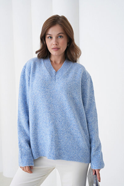 Park Karon Women's V-Neck Soft Textured Oversized Knitwear Sweater