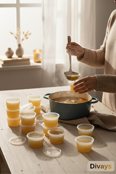 DİVAYS 50 قطعة من أوعية تخزين الصلصة سعة 60 سم مكعب مع غطاء، مقاومة للحرارة، منظم لتخزين مرق اللحم