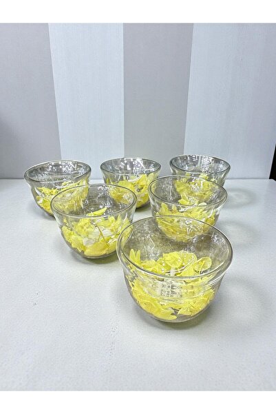 İnterlife 6-Piece Double-Walled Artificial Flower Turkish Delight Bowl, Confectionery, Coffee Side Serving, Small Glass Bowl, 7 cm