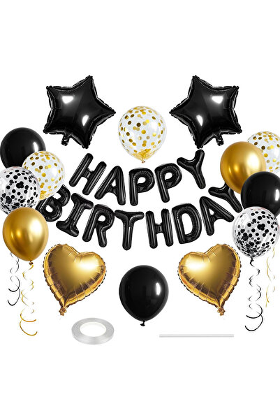 BALON DİYARI 25-Piece Birthday Set Giant Size Compatible with Air and Helium Happy Birthday Pump Included