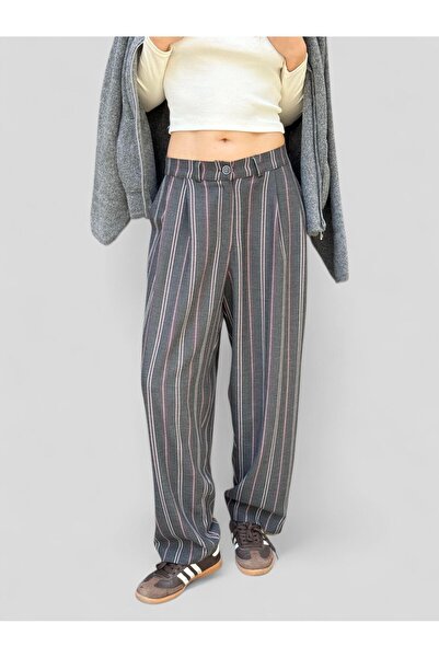 Retrobird Design Athena Vintage Stripe Relax Pants Women Dark Gray