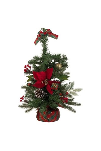 AB HOMES Decorative Tabletop Artificial Christmas Tree, 50 cm, Green with Red Ornaments and Checkere