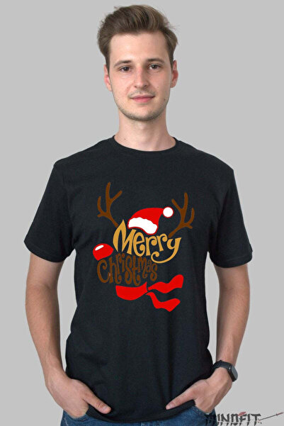 GILDAN Tricou De Craciun Merry Christmas Cu Coarne Si Caciula Barbat