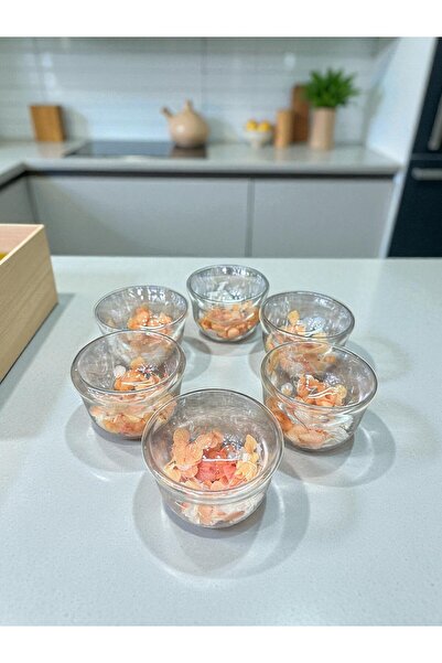 İnterlife 6-Piece Double-Walled Artificial Flower Turkish Delight Bowl, Confectionery, Coffee Side Serving, Small Glass Bowl, 7 cm