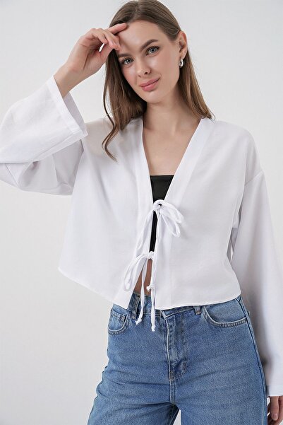Hiccup Bdart Linen Blend Tie Detail Long Sleeve Kimono