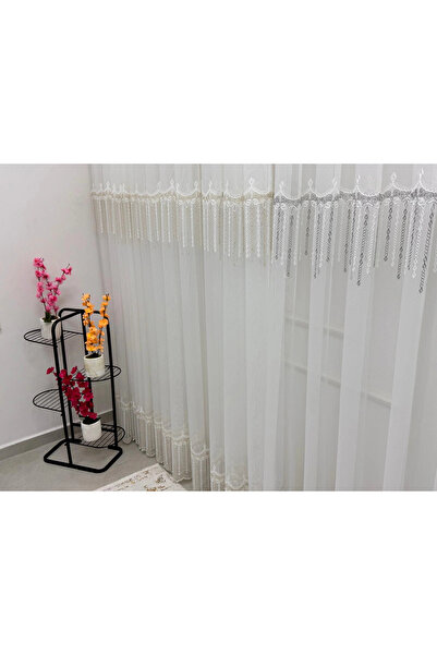 NİVEMESHOME 2571 V -105 Rei̇na Silver 1/2.5 Pleated Bamboo Tulle Curtain