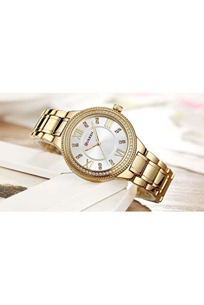 Curren 9004 Women's Quartz Round Dial Stainless Steel Waterproof Watch - Gold/White
