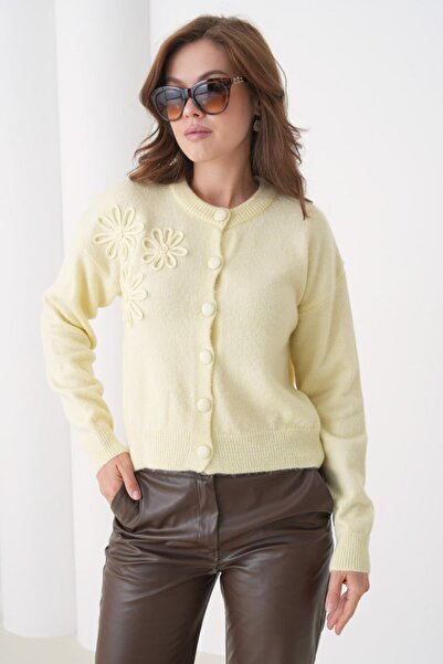 Miss Allos Women's Floral Patterned Buttoned Front Knitwear Cardigan