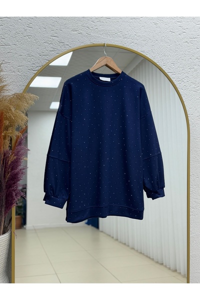 MİHRA STORE Alara Full Stone Oversized Tunic-Na829 Navy Blue