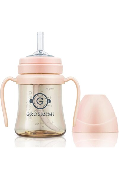 GROSMIMI Spill-Proof Magic Sippy Cup with Straw & Handle, PPSU, BPA Free, 6 oz (Peach)