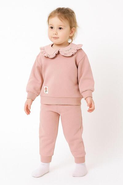 RAPAPA Girl's Ruffle Collar 3 Thread Ş Fleece-Lined Tracksuit Set – Powder 10713