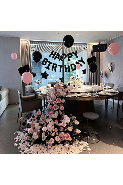 BALON DİYARI 25-Piece Birthday Set Giant Size Compatible with Air and Helium Happy Birthday Pump Included