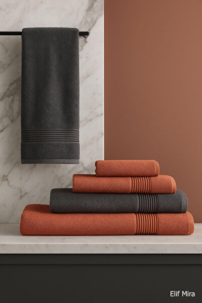 Elif Mira 6 Piece Bath Towel Set 100% Cotton 70X140 cm Serenio