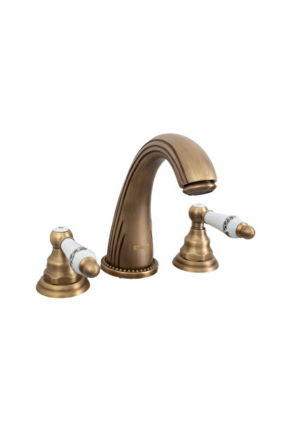 Trendy's Baterie lavoar ,cu trei cai ,montare chiuveta baie, bronz antichizat, cu broderie ceramica
