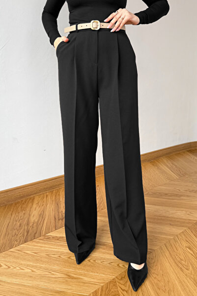 Cappmoda PNT-07422 Siyah Poliviskon Premium Flow Palazzo Pantolon
