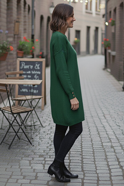 benguen Sleeve Buttoned Knitwear Sweater R4474 Emerald Green