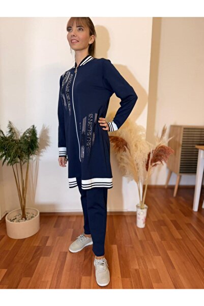 Cardella Premium Quality Stoned Oversized Women's Two Piece Set with Tunic Pants Tracksuit Set