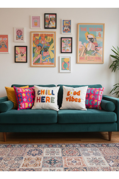 RahanDesign Chill Here - Good Vibes Yazılı Punch İşlemeli 2li Kırlent Kılıfı ...