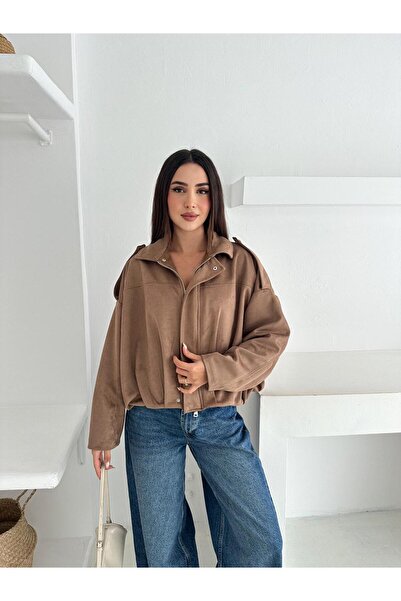 bobitex سترة بومبر فيرال مبطنة بقماش أبوليت من جلد الغزال