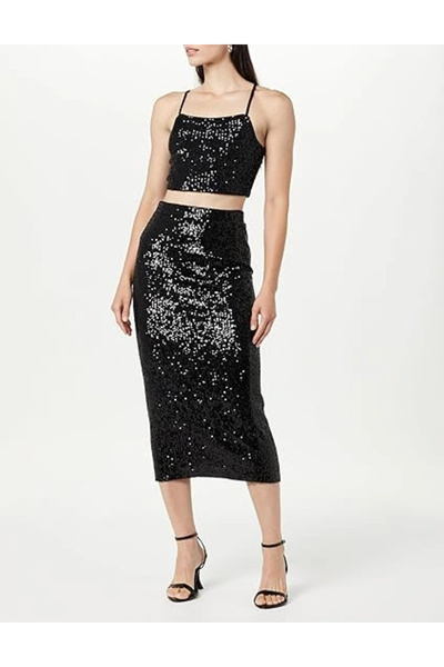 Lady Majestic Sequined Long Pencil Skirt 80 cm