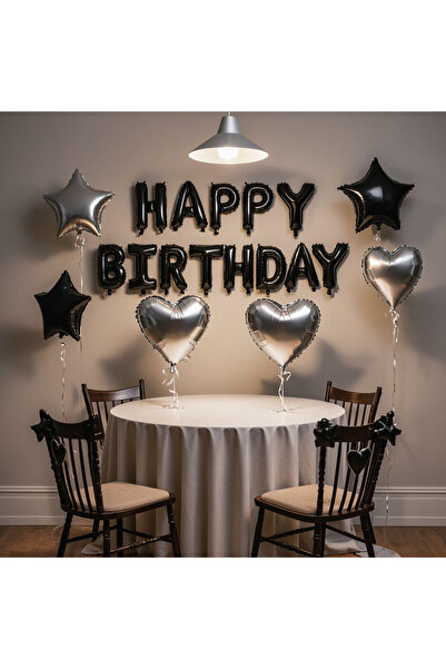 BALON DİYARI 25-Piece Birthday Set Giant Size Compatible with Air and Helium Happy Birthday Pump Included