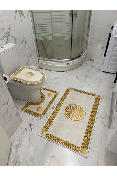THEMODERNHANE Ψηφιακό σετ χαλιών μπάνιου με τύπωμα τεμαχίων, αντιολισθητικό δερμάτινο σετ τουαλέτας