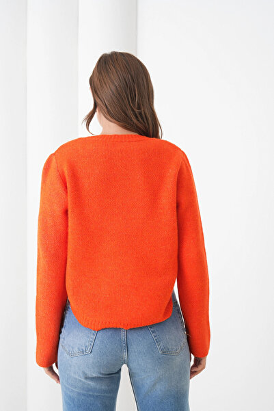 Park Karon Pulover de tricotat pentru femei guler rotund cu detaliu cu nasturi cu fantă