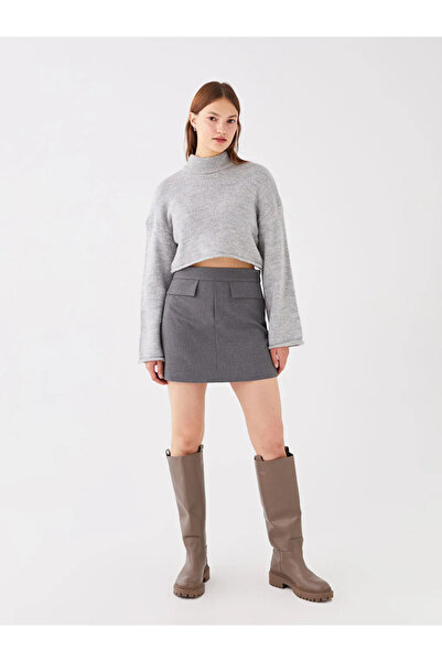 LC Waikiki LCW Vision Antrasit Kadın Beli Fermuarlı Düz Şort Etek