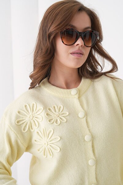 Miss Allos Women's Floral Patterned Buttoned Front Knitwear Cardigan