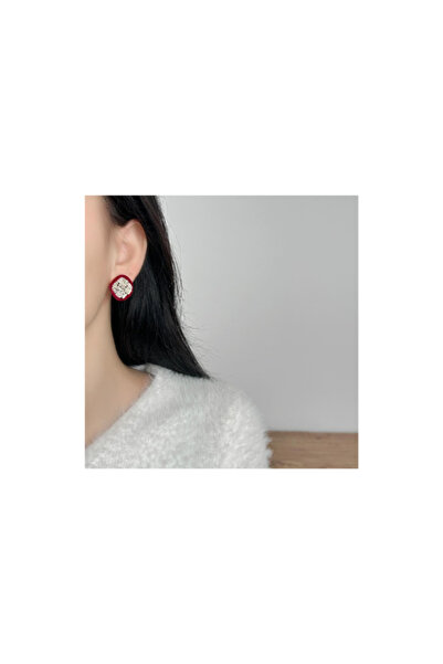 justchique Cercei eleganți cu cristale strălucitoare și ramă roșie