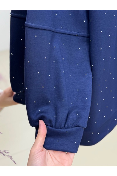 MİHRA STORE Alara Full Stone Oversized Tunic-Na829 Navy Blue