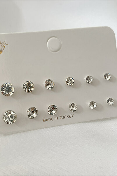 Happyline Taşlı Küpe 6 lı Set Küpe Hediyelik Küpe