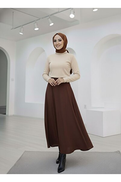Foremia Çıma Detaylı Parçalı Etek-Kahve