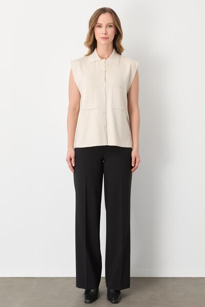 Mutlu Ertan Women's Sleeveless Vest with Pockets Stone 20293