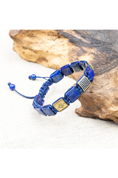 Natural Jewelleryy Doğal Lapis Lazuli Erkek Bileklik – Gümüş & Lacivert Zirko...