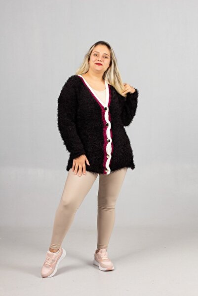 Truva XXL Bearded Knitwear Oversized Black Cardigan – Soft Texture, Comfortable Oversized Fit, Stylish Winter Style