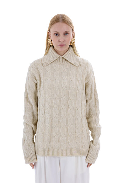 MORREZ Krem Örgü Dokulu Triko K