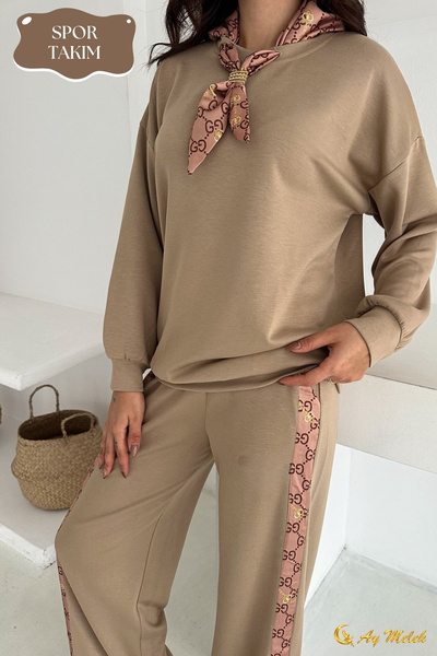 AYMELEK Women's Modal Set (with Gift Scarf Accessory) Wide Leg Sports Bottom Top Set