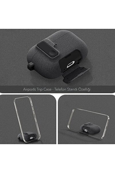 UnDePlus Apple Airpods Pro 3. Nesil ile uyumlu Kılıf Standlı Kilitli TPU Premium Matte Trip Case