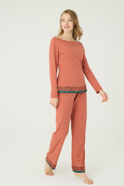 İPEKTENİM Lace Detailed Boat Neck Pajama Set