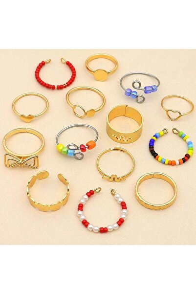 Pursehuit Set de 14 inele, aurii cu mărgele colorate, Sarina C4