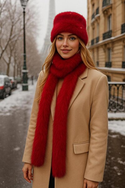 FELLMENS Red Soft Textured Mango Faux Fur Hat Neck Collar Set of 2