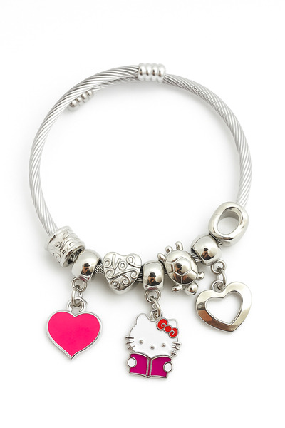 MakeWell Çocuk Boyu Hello Kity'li Çelik Paslanmaz Kararmaz Charm'lı Bileklik
