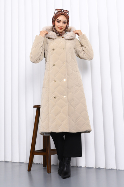 İmajButik Taş Hooded Quilted Long Coat