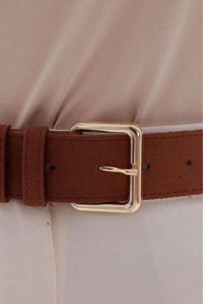 MODAM HİFA Gold Buckle Suede Belt Women's Belt Trouser Belt Dress Belt Waist Belt Shirt Belt