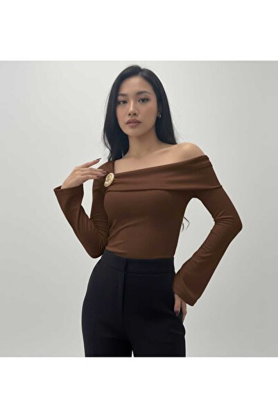 DOEDA MODA Bluză de damă din țesătură modală, cu un singur umăr și accesorii