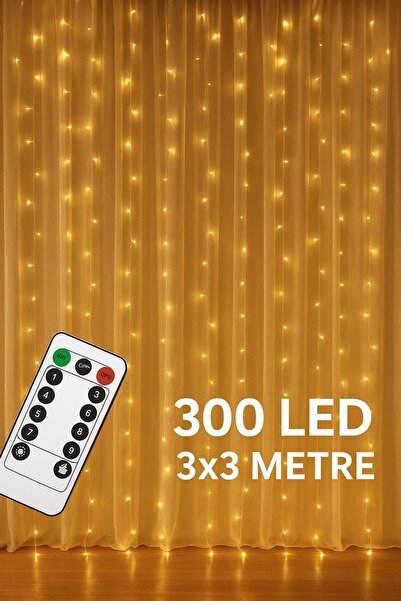 KTR TECH 300 Ledli 10 Sarkıtlı Perde Led Işık 8 Fonksiyon Uzaktan Kumandalı 3x3 Metre
