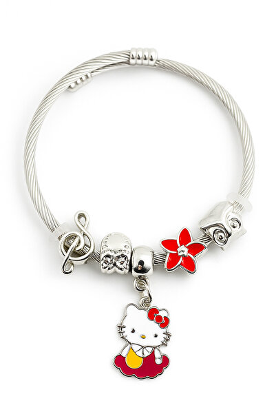 MakeWell Çocuk Boyu Hello Kity'li Çelik Paslanmaz Kararmaz Charm'lı Bileklik
