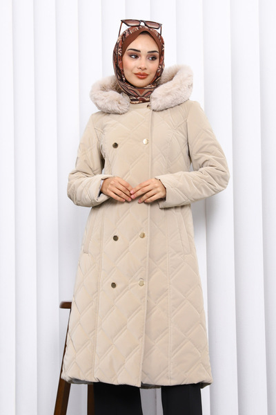 İmajButik Taş Hooded Quilted Long Coat